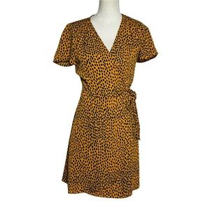 J Crew, leopard print, knee length, short sleeve, wrap pattern dress